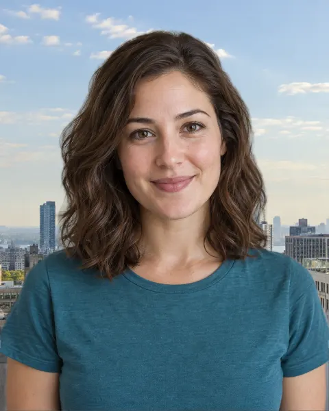 Sample portrait after applying city skyline background