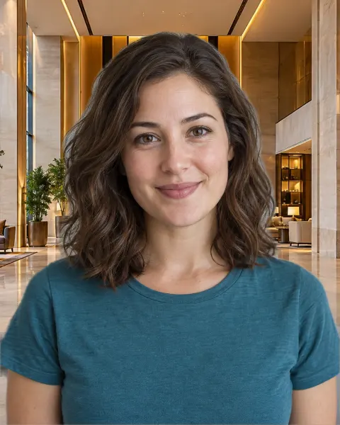 Sample portrait after applying hotel lobby background